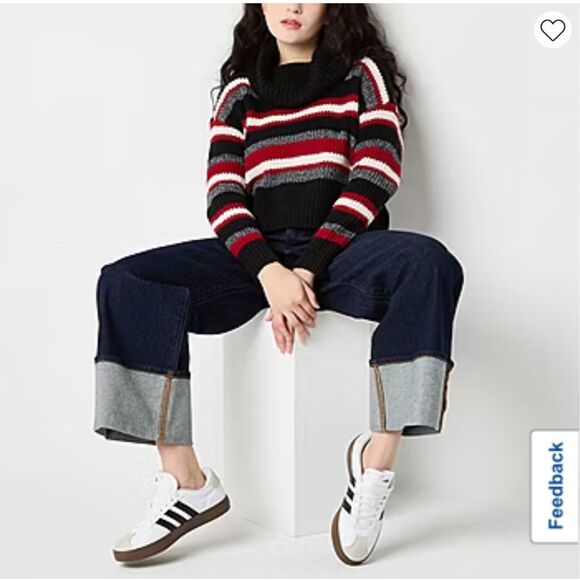 NWT BY&BY Women’s Sweater XXL Black Red Gray Stripe Cowl Neck Drop Shoulder - Picture 3 of 16